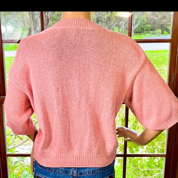 ▪️VTG▪️BENETTON▪️1980's Peach Marled Knit Cropped Cardigan Top - Picture 2 of 11